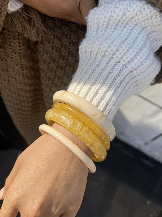 ÌF ME Acrylic Bangles Bracelets for Women, Irregular Acrylic Resin Chunky Bracelets Geometric Fashions Thick Statement bangle Set