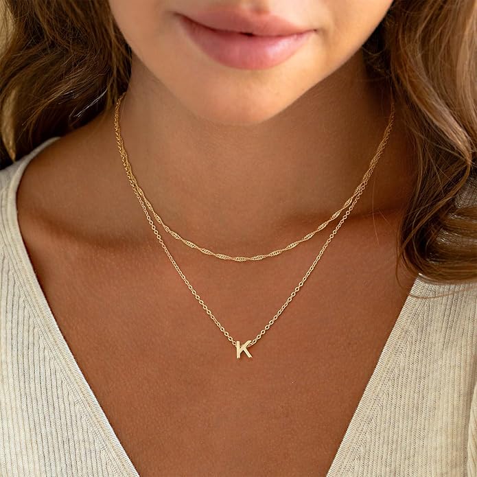 Initial Necklaces for Women, Trendy 14K Gold Plated Layered Necklace Dainty A-Z Letter Custom Name Personalized Choker Necklaces Non Tarnish Fashion Accessories Gold Jewelry Birthday Gifts for Her