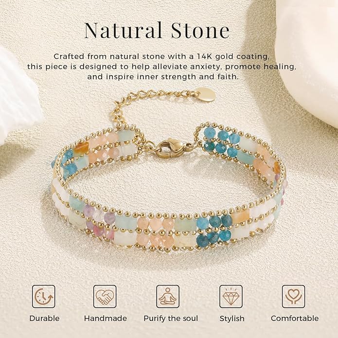 Crystal Bracelet for Women Healing Boho Stackable Bracelets Stack Dainty Energy Chakra Gemstone Natural Stone Beaded Layered Summer Vacation Beach Handmade Jewelry for Women