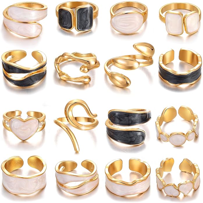 KISS WIFE Goldenen Silvery Black Kunckle Rings Set for Women, Dainty Simple Trendy Cute Stackable Finger Rings Pack, Perfect for Stacking Layering on Thumb and Knuckle, Mixed Size, Jewelry Gift