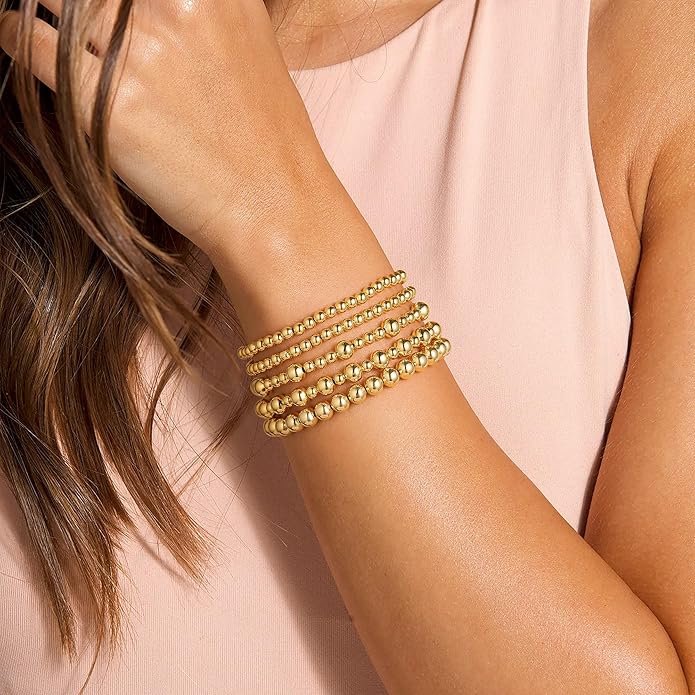 Yoosteel Valentines Day Gifts for Her Kids Teen Girl - 14K Gold Plated Dainty Round Beaded Ball Pearl Cross Bracelet Stack Set for Women Trendy Non Tarnish Teenage Girls Stackable Jewelry Gift