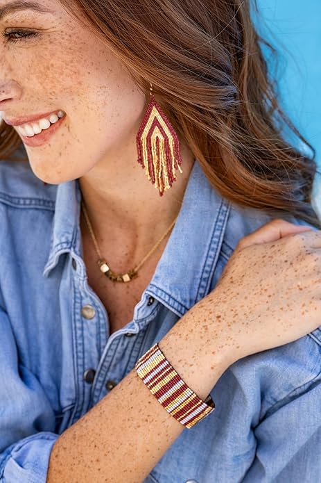 INK+ALLOY Game Day Earrings for Women, Luxe Beaded Fringe Earrings for Football Gameday Outfits, Handmade Jewelry for College Students, Team Gifts, Teachers, Football Moms