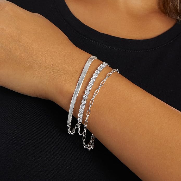 Amazon Essentials 14K Gold or Sterling Silver Plated Adjustable Cubic Zirconia Tennis Bracelet 9.5"