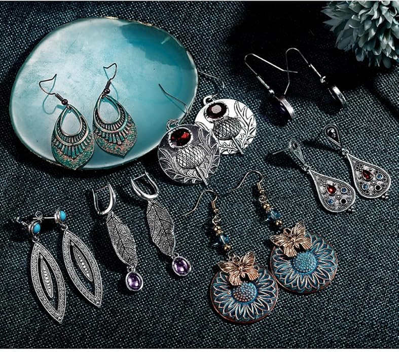 12 Pairs Teardrop Druse Crystal Drop Dangle Earrings for Women Cubic Zirconia Huggie Hoop Earring Jewelry Set Christmas Gifts