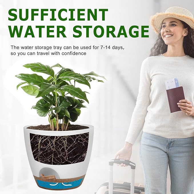 QRRICA Plant Pots 10/9/8 Inch Self Watering Pots, Plastic Flower Pots, Nursery - Image 5