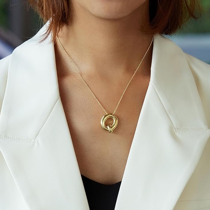 Inerney Valentines Day Gifts Gold Bubble Letter Necklace Initial Necklaces for Women, Chunky 14K Plated Balloon Initials, Trendy Charm Non Tarnish Custom Name Pendant Jewelry Gifts for Mom