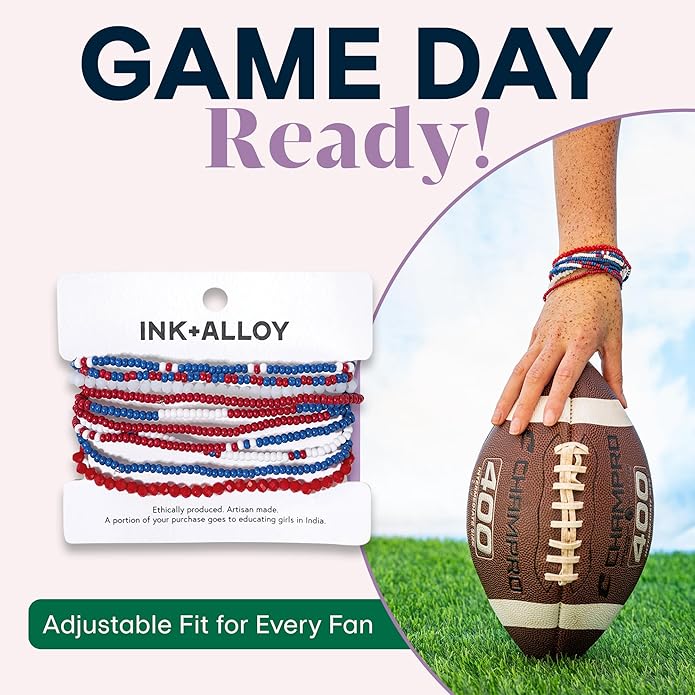INK + ALLOY Game Day Bracelet Stacks, Beaded Bracelets for Football Gameday Outfits, Handmade Jewelry for College Students, Teachers, Football Moms, Set of 10