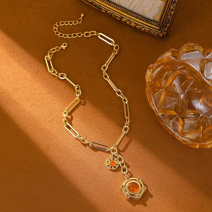 14K Gold-tone Sun Pendent Necklace for Women Chunky Gold Plated Necklace Unisex
