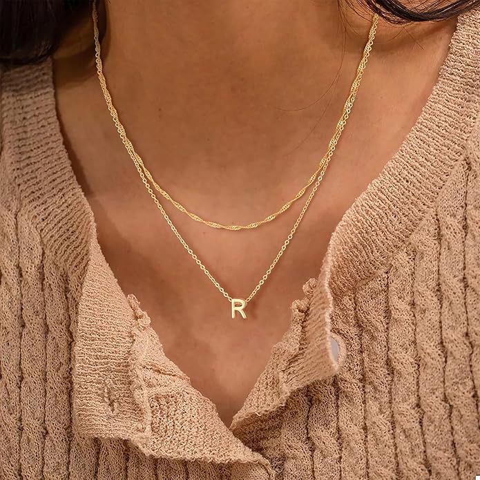 Initial Necklaces for Women, Trendy 14K Gold Plated Layered Necklace Dainty A-Z Letter Custom Name Personalized Choker Necklaces Non Tarnish Fashion Accessories Gold Jewelry Birthday Gifts for Her