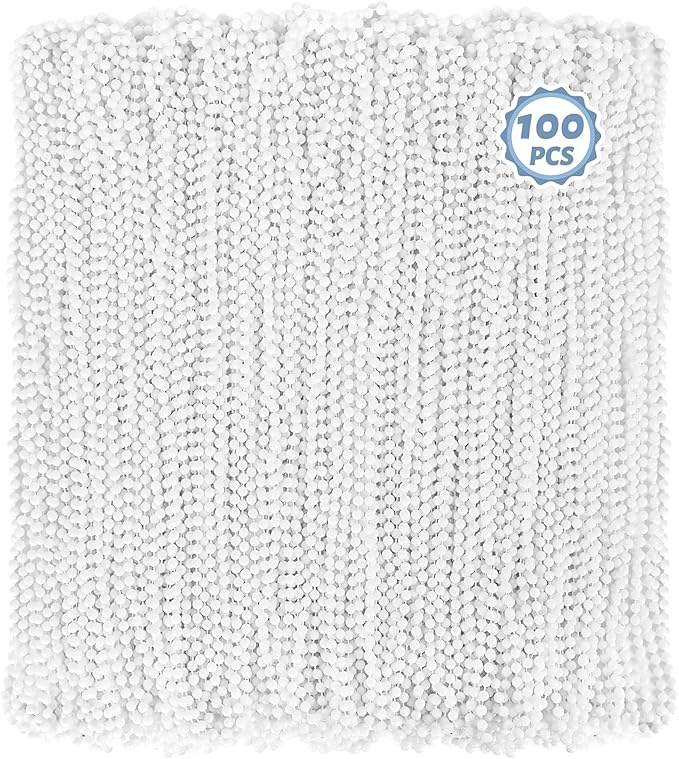 100 PCS White Mardi Gras Beads Bulk, 33" Mardi Gras Beaded Necklaces, Round Beaded Accessories Set Parade Throw Bead Accessories Supplies, White Beads for Wedding Carnival Party Decorations