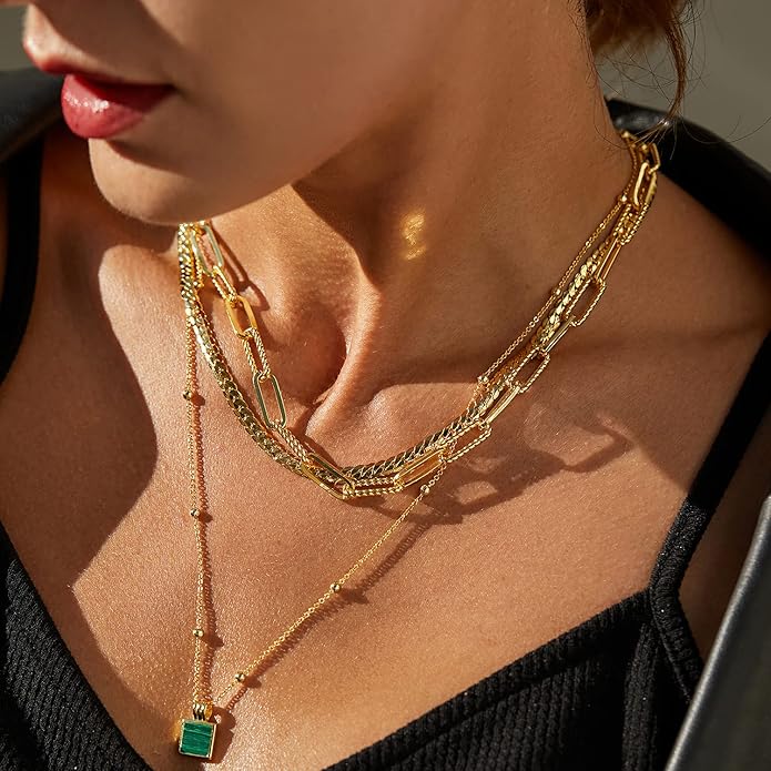 Dainty Layered Choker Necklace 18k gold Plated Y Pendant Commemorative coin Necklace Multilayer Bar Disc Necklace Adjustable Layering Choker Necklaces fashion jewelry for Women Girls