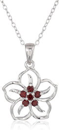 Amazon Collection Genuine or Created Gemstone Birthstone Flower Pendant Necklace with Chain in Sterling Silver, 18"
