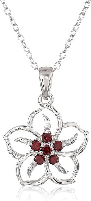 Amazon Collection Genuine or Created Gemstone Birthstone Flower Pendant Necklace with Chain in Sterling Silver, 18"