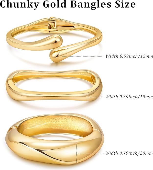 Chunky S925 Sterling Silver Plated Bangle Bracelets Stack for Women, Thick Statement Silver Plated Stackable Bangle Cuff Bracelets Set,Trendy Big Large Gold Bracelet Stacked Fashion Jewelry Gifts Non Tarnish