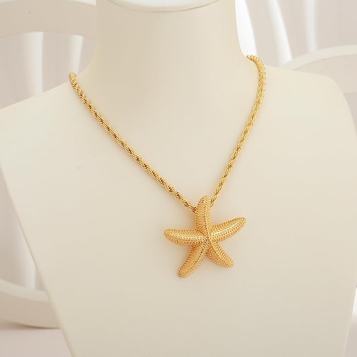 WOWORAMA Gold Necklace for Women Boho Spiral Conch Shell Necklace Starfish Necklace Vintage Ocean Sea Shell Choker Pendant Necklace Adjustable Summer Beach Jewelry