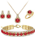 4pcs Cubic Zirconia Wedding Jewelry Sets for Bride Bridesmaid Cubic Zirconia Pendant Necklace Earrings Link Tennis Bracelet Open Ring Set for Women