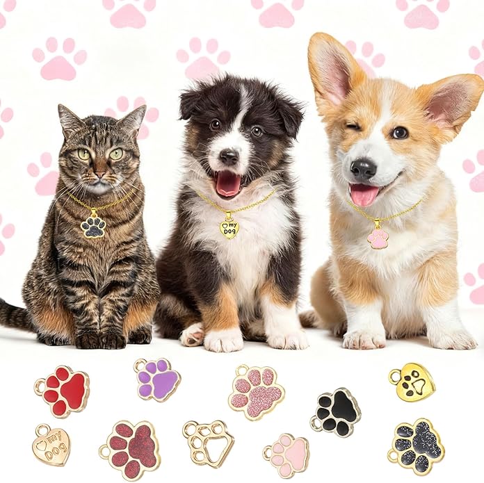 MECCANIXITY Dog Paw Print Charms, Alloy Enamel Footprint Pendants Animal Footprint Pendant for Jewelry Making