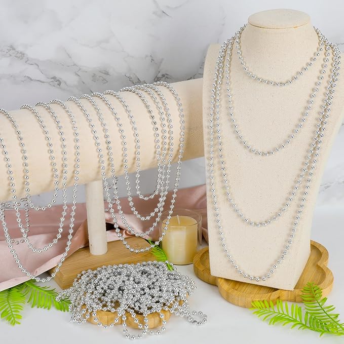 100 PCS Mardi Gras Beads Bulk, 33" Round Xmas Beaded Necklaces, Metallic Christmas Beads, Parade Throw Accessories Set for Festive Event Carnival Party Supplies Favors