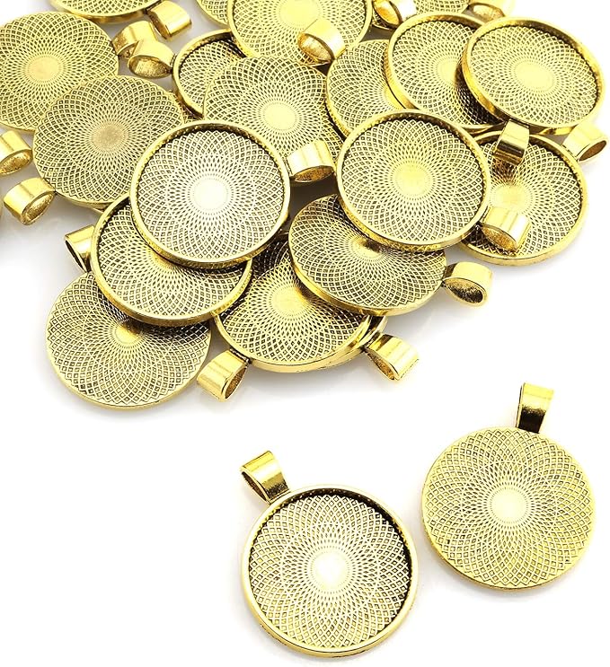25pcs Round Bezel Pendant Trays Setting Cabochon Blank Base for DIY Crafting Photo Jewelry Findings Making Accessories 25mm