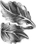 BALMORA Real 925 Sterling Silver Vintage Leaf Rings for Women Men Retro Lotus Feather Flower Adjustable Open Ring Floral Leaves Finger Statement Promise Ring Fashion Jewelry Birthday Gifts for Mom Daughter