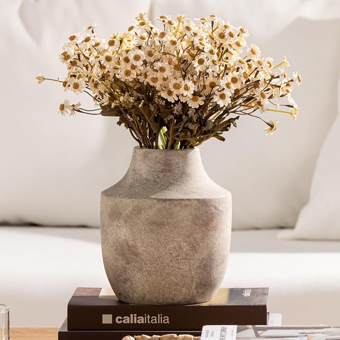 Mitt&Ditt Ceramic Flower Vase, 7.5 inch Off-White Farmhouse Rustic Vase - Image 8