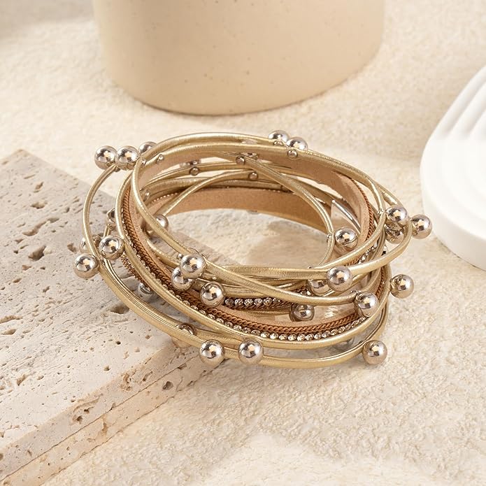 Wrapped Bracelets for Women,Leather Bracelet,Boho Bracelets for Women,Multi-Layer Pearl Crystal Bracelet Bangle Jewelry