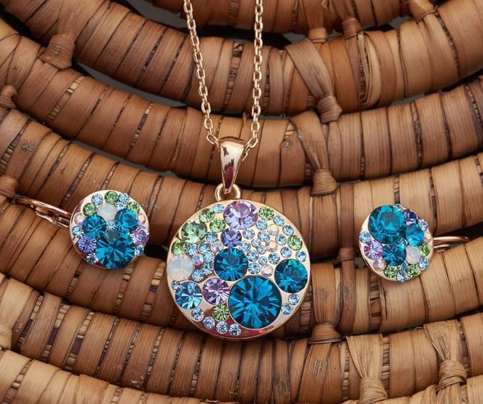 Leafael Ocean Bubble Women's Crystal Jewelry Set Costume Fashion Pendant Necklace Earring, Silver Tone or 18K Rose Gold Plated, 18" + 2", Birthday Gifts for Women