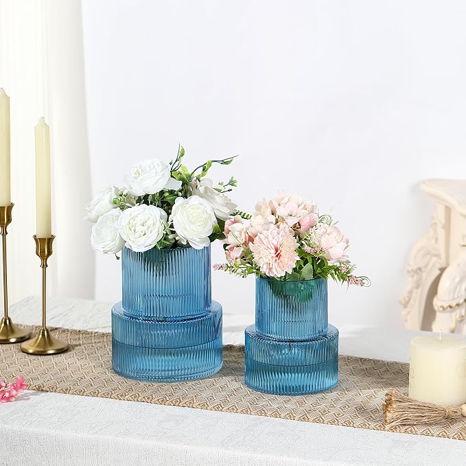 Ribbed Glass Vases for Bouquet, Modern Vase for Living Room, Coffe Table - Image 2