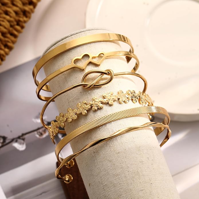 ÌF ME Gold Bangle Bracelets for Women, Indian Bangles Stackable Set, Multi Layer Textured 14K Gold Plated Chunky Bracelets Boho Jewelrys Set