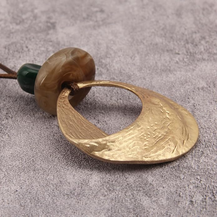 Women's Leather Long Necklace Bohemian Style Circle Retro Pendant Necklace Women's Jewelry