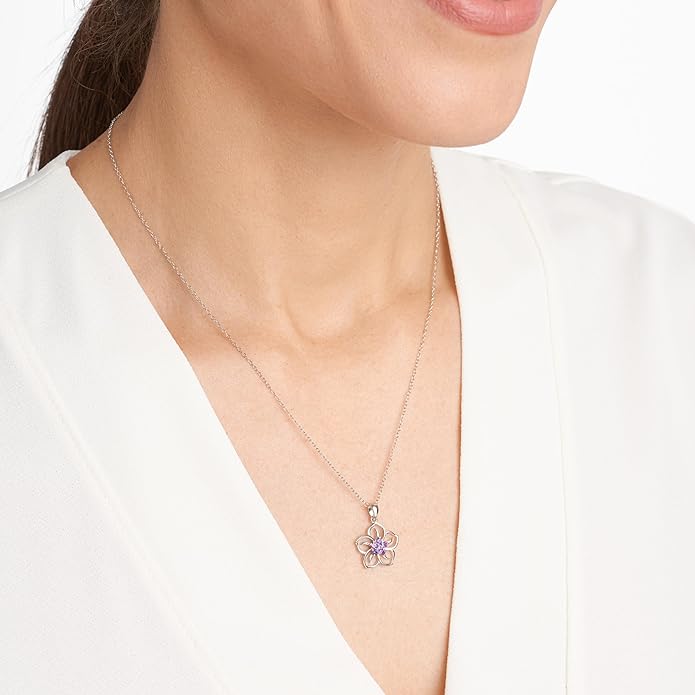 Amazon Collection Genuine or Created Gemstone Birthstone Flower Pendant Necklace with Chain in Sterling Silver, 18"