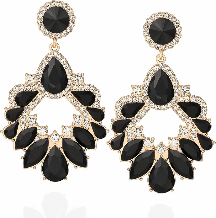Fashion Rhinestone Statement Drop Dangle Earrings Large Colorful Crystal Chandelier Earrings for Women Bridal Wedding Party Prom