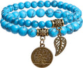 Bivei Natural Semi Precious Gemstone beads bracelet for women - Life Tree and Leaf Charm Energy Reiki Crystal Stretch Bracelets