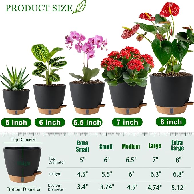 Self Watering Pots for Inoor Ourdoor Plants 8/7/6.5/6/5" Plastic Planters | - Image 8