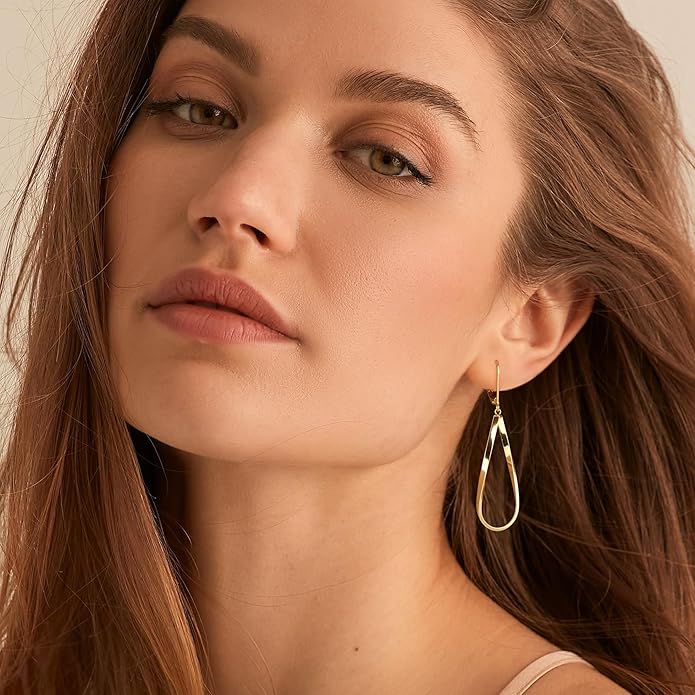 ALEXCRAFT 925 Sterling Silver Teardrop Leverback Earrings for Women Trendy Waterdrop Drop Twisted Dangle Earrings Jewelry 14K Gold Plated Hypoallergenic Boho Leverback Dangle Earring