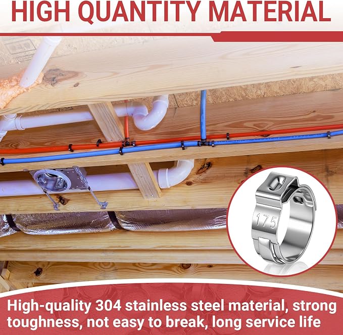100 Pcs 1/2 Inch Pex Cinch Clamps, 304 Stainless Steel Crimp Rings Single Ear - Image 5