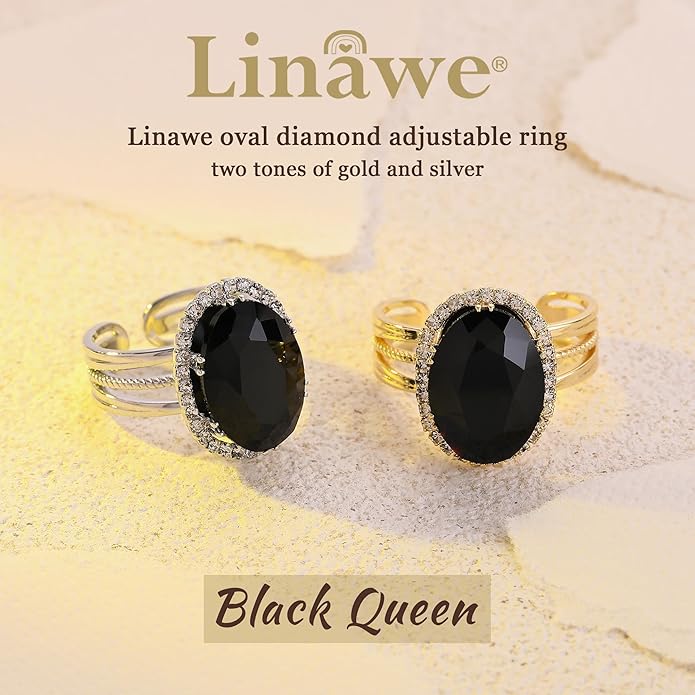 Linawe Birthstone Chunky Adjustable Rings for Women, Gold/Silver/Rose Gold Statement Rings, Imitation Diamond Fake Gemstone Crystal Cocktail Ring, Cubic Zirconia Costume Jewelry