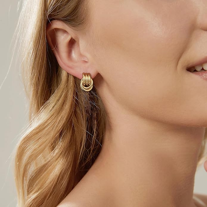 Trendy Gold Plated Knot Earrings for Women Chunky Statement Drop Dangle Earrings Lightweight Hypoallergenic Fashion Accessories Gold Jewelry Gifts for Womens
