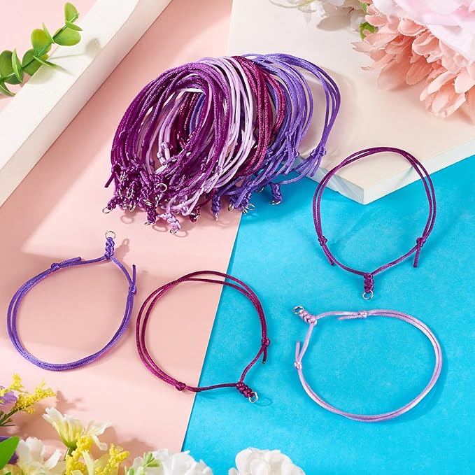 40Pcs Adjustable Braided Cord Colorful Waxed Thread Half Finished Bracelet with Jump Rings Knotting Bracelet Ropes for Wrist DIY Women Jewelry Friendship Bangle Decor 8.5-16cm Long-Purple