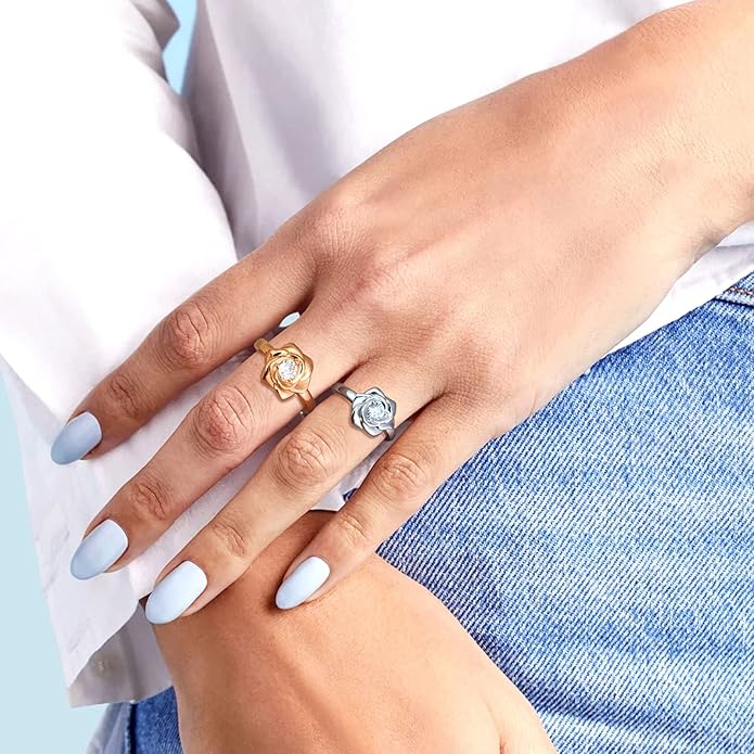 925 Sterling Silver Rose Flower Ring - Adjustable, Elegant Promise Ring for Women & Girls - Perfect for Birthday & Wedding Gifts