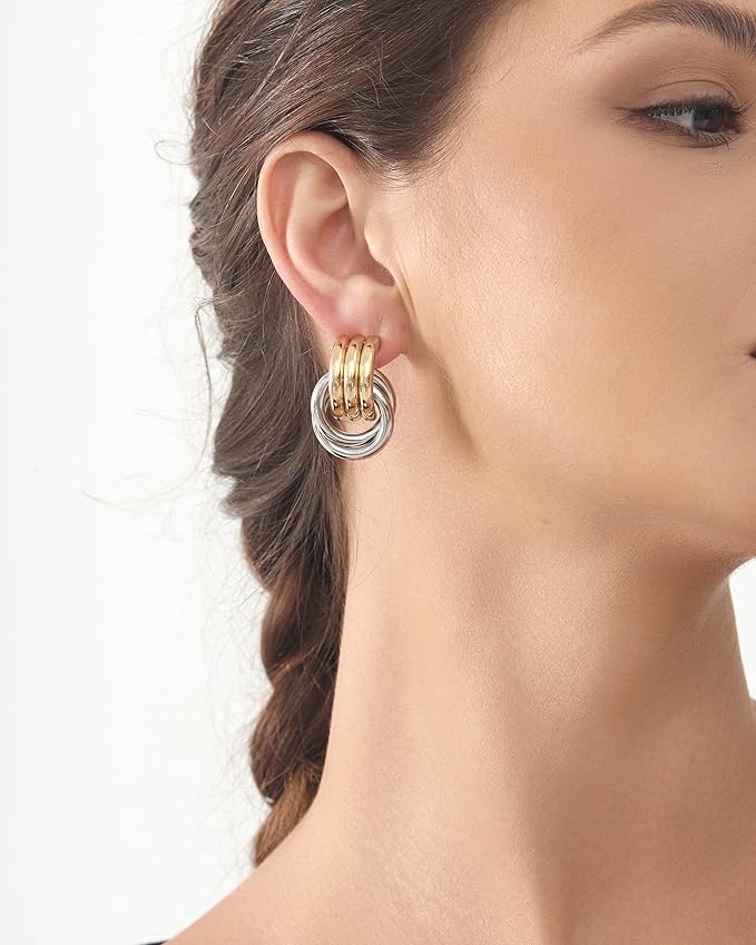 Chunky Earrings Knot Link Statement Geometric Drop Dangle Earrings for Women_L Size