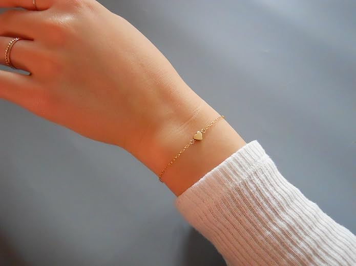 Annika Bella Cute Heart Bracelet - Dainty Bracelets for Women, Stackable Heart Jewelry, Adjustable Gold/Silver Band, Gift for Best Friend, Hypoallergenic Wrist Chain