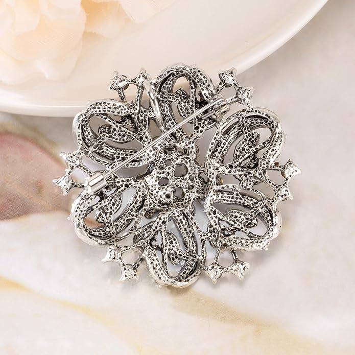 Wedding Party Sprial Flower Crystal Rhinestone Brooch Pin for Women Jewelry
