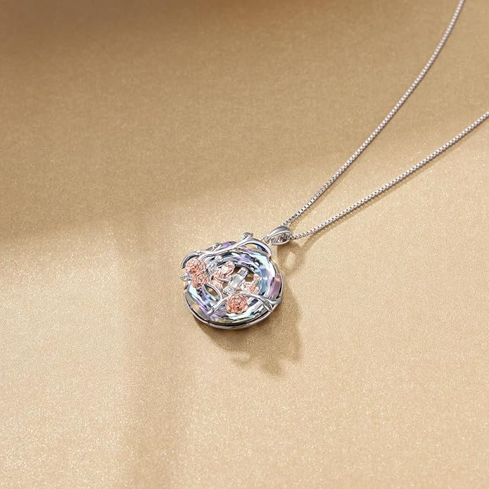 TOUPOP Sisters Gifts from Sister Necklace Sterling Silver Rose Flower with Crystal Jewelry Valentines Day Birthday Gifts for Women Best Friend Friendship