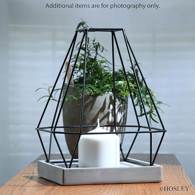 Hosley 11-Inch Geo Metal Pillar Candle Holder Lantern – Mid Century Modern - Image 4