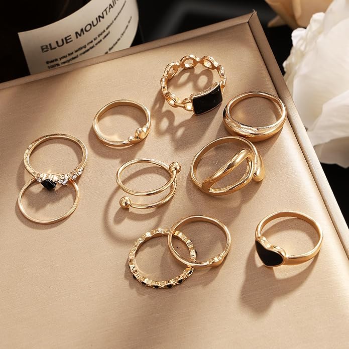 19-36 Pcs Gold Boho Knuckle Rings Set for Women, Vintage Stackable Dainty Joint Finger Gold Jewelry Set with Love Pearl and Sparkling Crystals