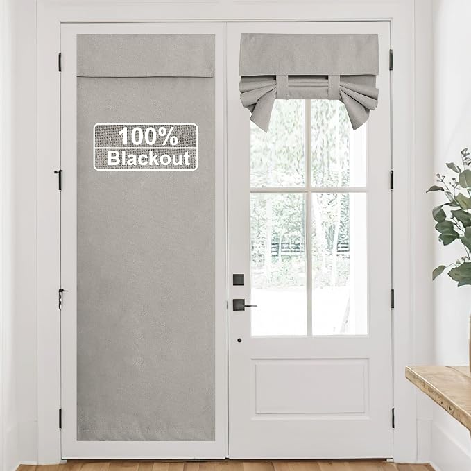 RYB HOME Linen Door Curtain 100% Blackout French Door Blinds by RYBHOME