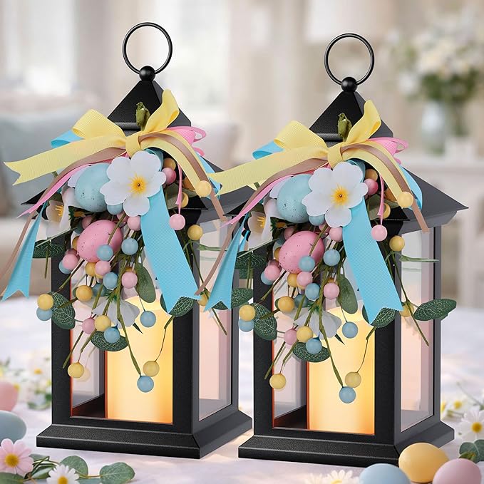 Easter Lanterns Decorative Indoor & Outdoor, 14 Inch Black Candle Lanterns by AFINETH