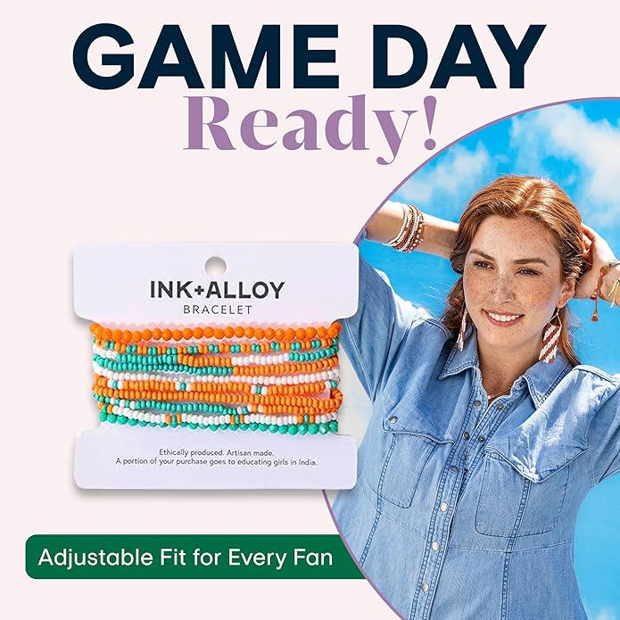INK + ALLOY Game Day Bracelet Stacks, Beaded Bracelets for Football Gameday Outfits, Handmade Jewelry for College Students, Teachers, Football Moms, Set of 10