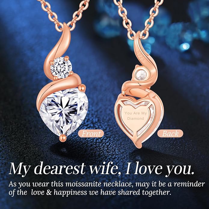 ANDSO Valentine's Day Gift Moissanite Heart Pendant Necklaces for Women, 925 Sterling Silver Necklace with Birthstone, Ideal Anniversary Present or Birthday Jewelry Gifts for Mom Wife Her Girlfriend